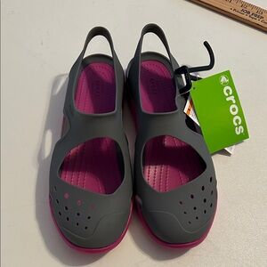 CROCS Gray and Pink Mules
